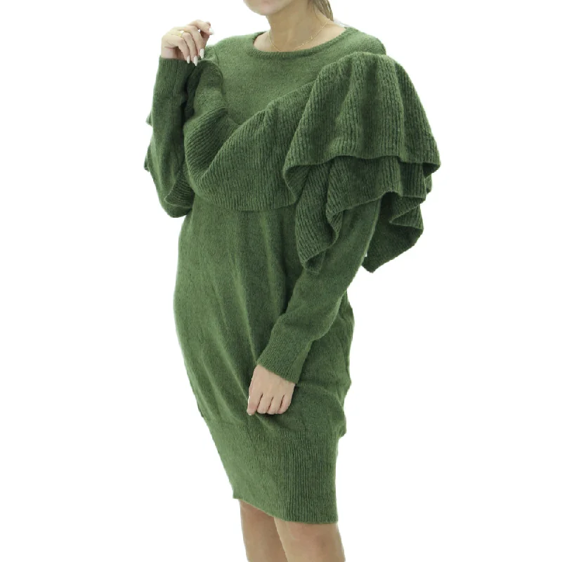 Women's Knitted Casual Mini Dress,Olive Elegant Vintage Mini Dress