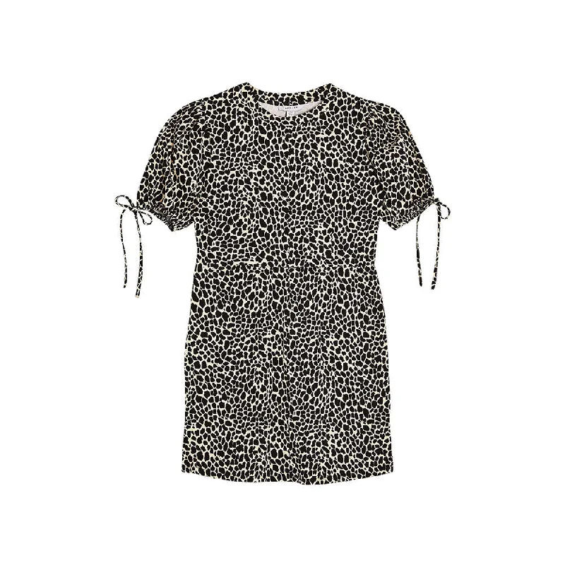 Women's Leopard Print Puff Sleeve Mini Dress,Multi Classic Shift Mini Dress