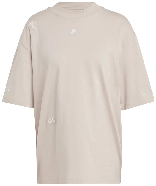 Adidas Womens BLUV Q1 Boyfriend T Shirt Wonder Taupe White Casual Plain Short Shirt