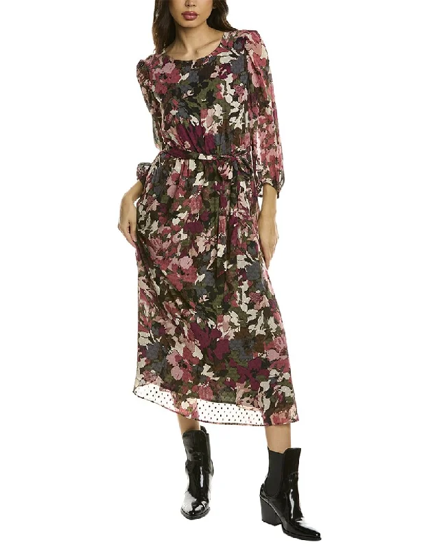 Anne Klein Clip Dot Midi Dress Fashionable Floral Embroidery Midi Dress