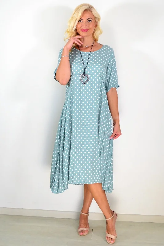 Aqua White Dots Tunic Midi Dress Fashionable Casual Midi Dress