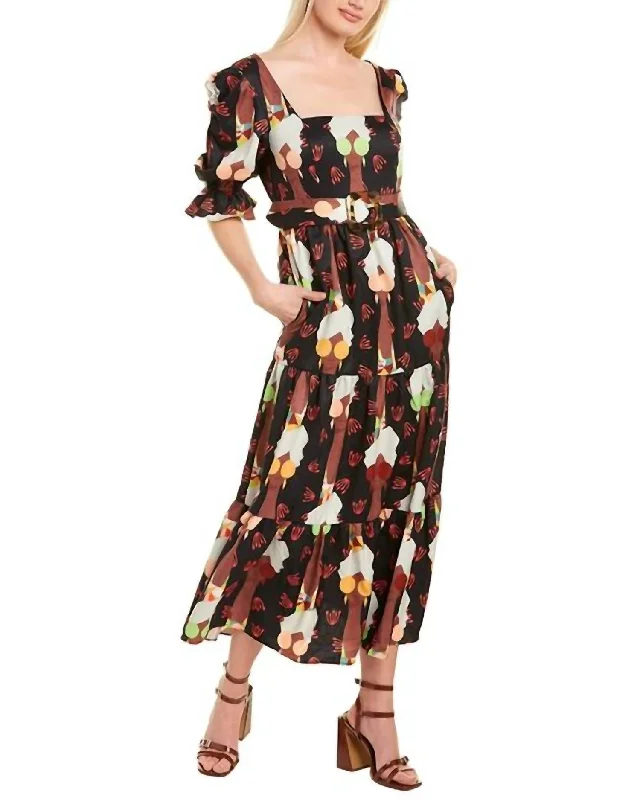 Arlo Print Midi Dress in Multi Sunglass Stylish Pleated Skirt Midi Dress