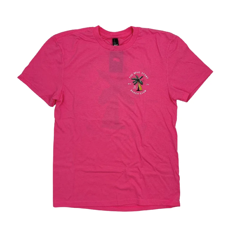 BFLO Beach Club Neon Pink Short Sleeve Shirt Casual Button-Up Short Tee