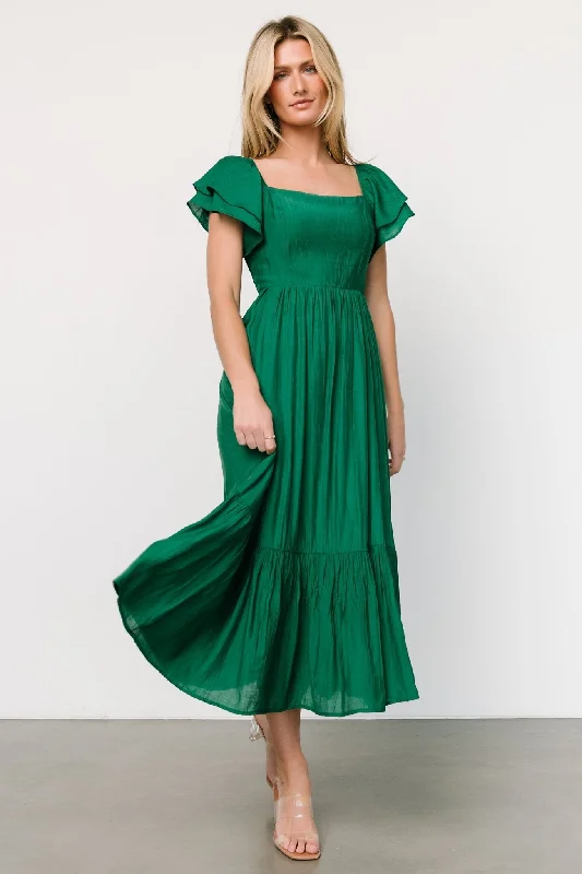 Buttercup Midi Dress | Evergreen Trendy Ruffle Hem Midi Dress