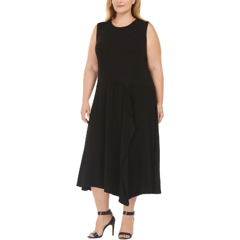 Calvin Klein Womens Plus Knit Sleeveless Midi Dress Trendy Ruched Side Midi Dress