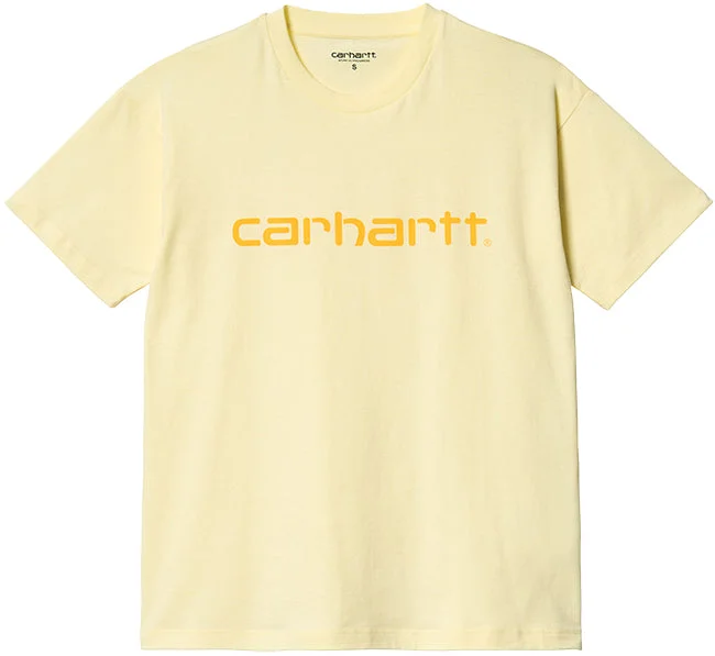 Carhartt WIP Womens Script T Shirt Soft Yellow Popsicle Elegant Draped Short Shirt