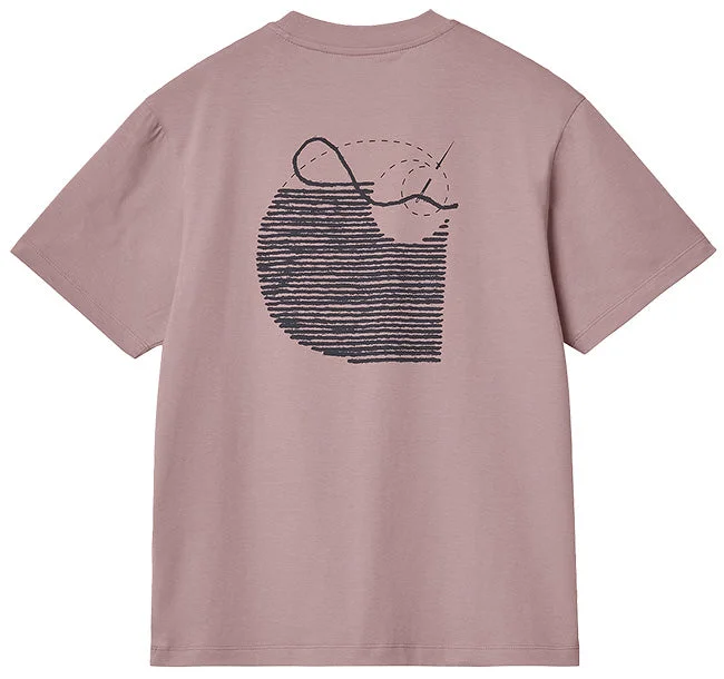 Carhartt WIP Womens Stitch T Shirt Glassy Pink Dark Navy Fashionable Draped Short Sleeve