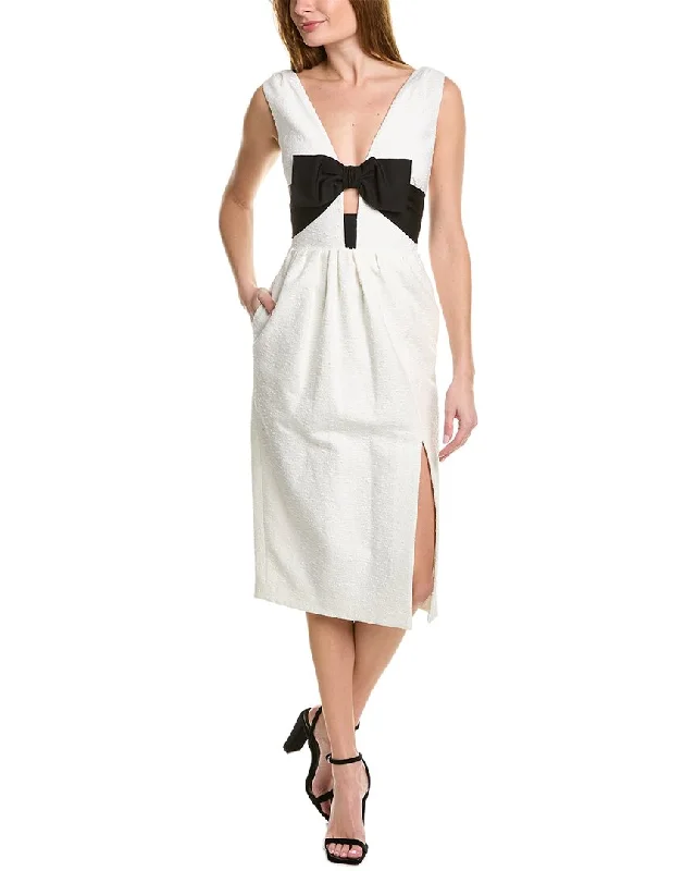 Carolina Herrera Bow Linen-Blend Midi Dress Elegant Satin Midi Dress