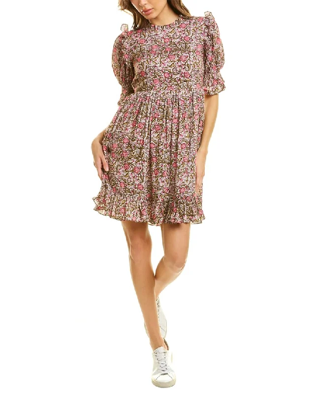 Celina Moon Puff Sleeve Mini Dress Comfortable Shift Mini Dress