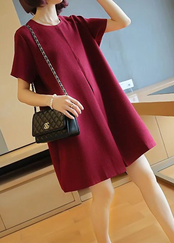 Classy Mulberry O-Neck Wrinkled Cotton Mini Dress Summer Trendy A-Line Mini Dress