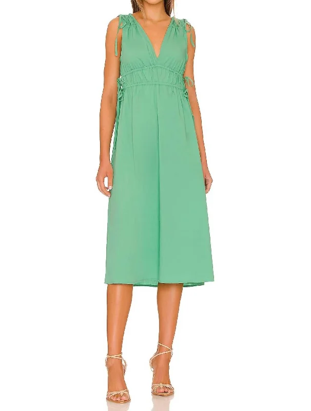 Constantine Midi Dress in Kelly Green Elegant Maxi-Midi Hybrid Dress