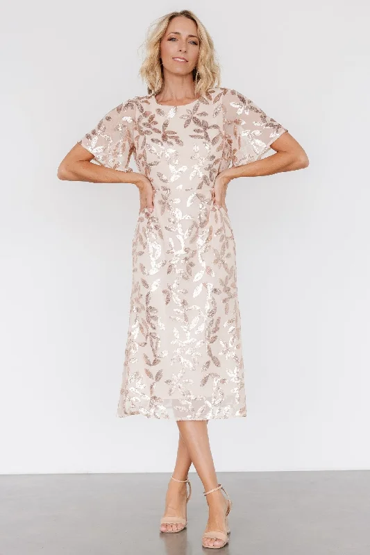 Deanna Sequin Midi Dress | Rose Gold Stylish Animal Print Midi Dress