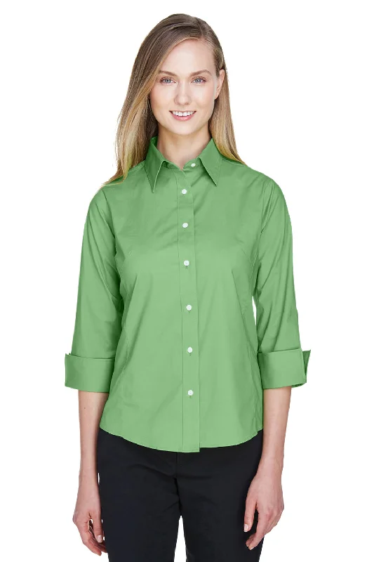 Devon & Jones Womens Perfect Fit 3/4 Sleeve Button Down Shirt - Lime Green - Closeout Comfortable Ribbed Short Sleeve