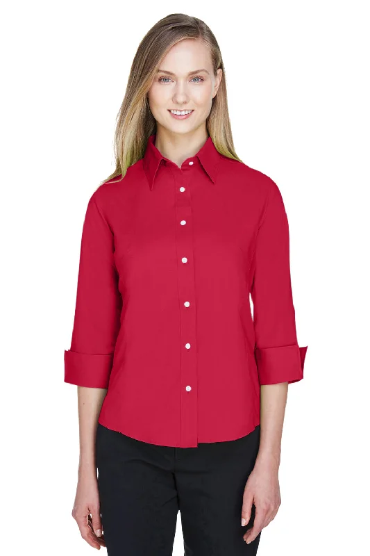 Devon & Jones Womens Perfect Fit 3/4 Sleeve Button Down Shirt - Red - Closeout Comfortable Graphic Short Sleeve