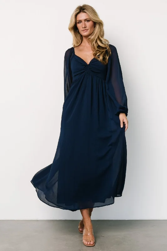 Dione Midi Dress | Navy Trendy Boho Midi Dress