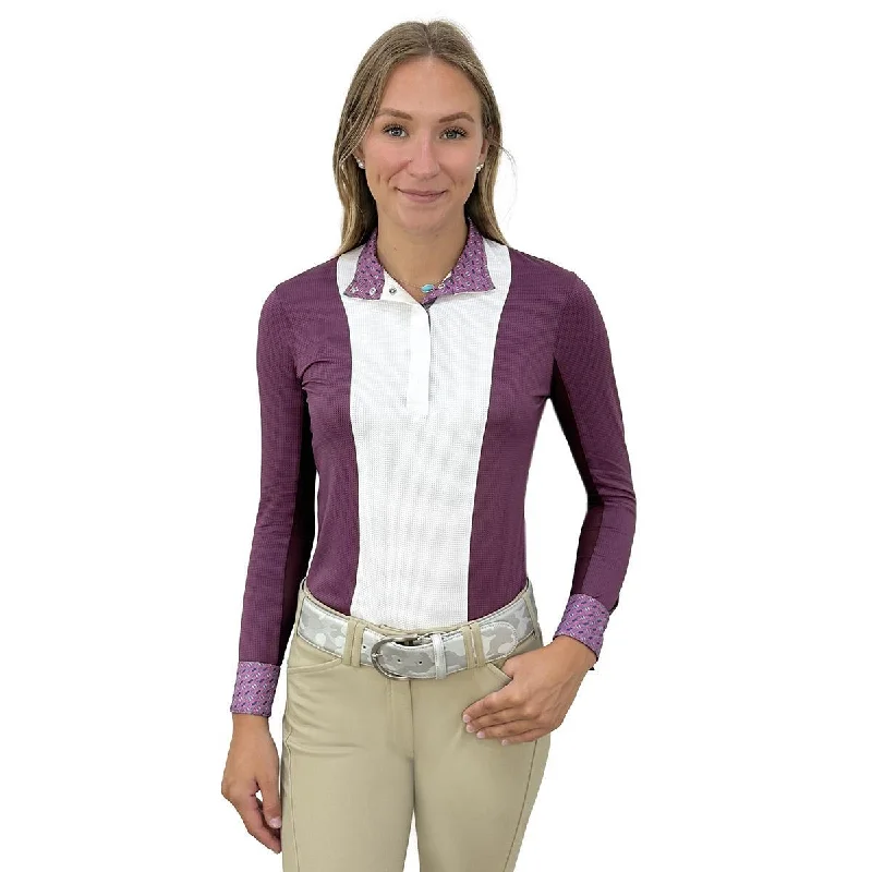 Essex Classics Ladies "Dark Plum" Luna Performance Long Sleeve Show Shirt Comfortable Loose Short Sleeve