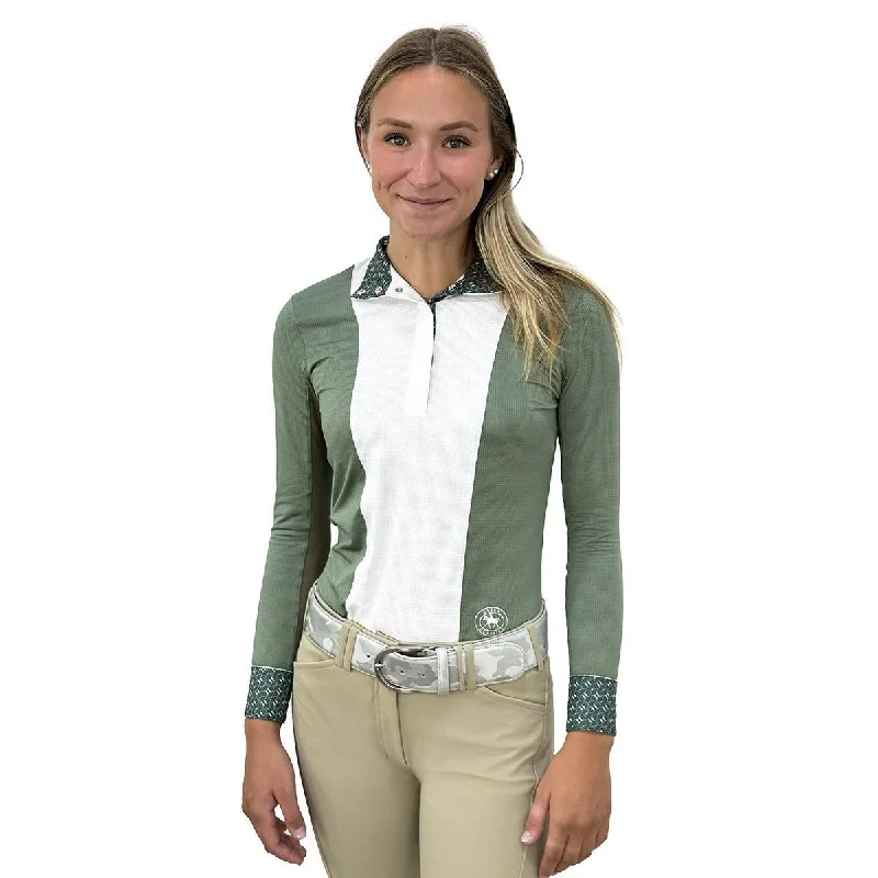 Essex Classics Ladies "Stirrups Green" Luna Performance Long Sleeve Show Shirt Trendy Print Short Sleeve