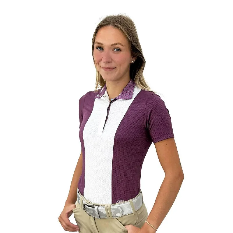 Essex Classics Ladies "Stirrups Plum " Luna Performance Short Sleeve Show Shirt Trendy Short Sleeve Blouse