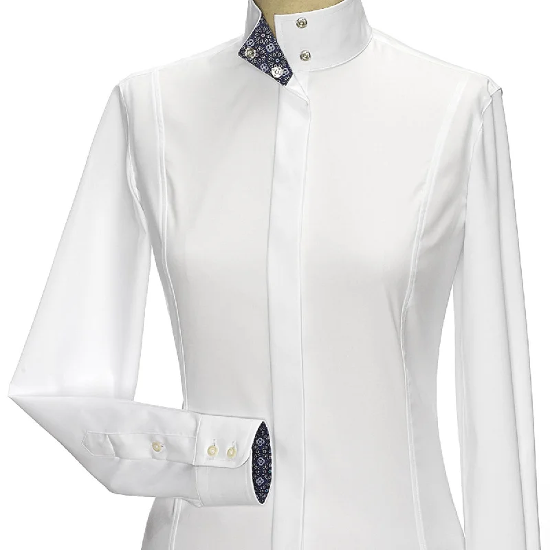 Essex Classics Ladies "Princess Flora" Fitted Style Straight Collar Long Sleeve Show Shirt Stylish Striped Short Sleeve