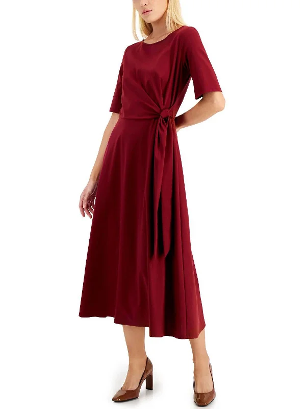 Geranio Womens Jersey Tie-Waist Midi Dress Stylish Tiered Midi Dress