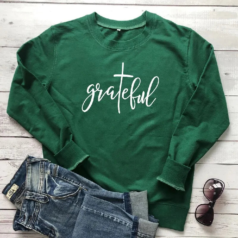 Grateful Women's Religious Print Long Sleeve Tee Shirt Tops Fashionable Pleated Short Shirt