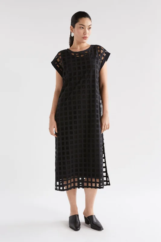 Grid Burnout Midi Dress Comfortable Fit-and-Flare Midi Dress