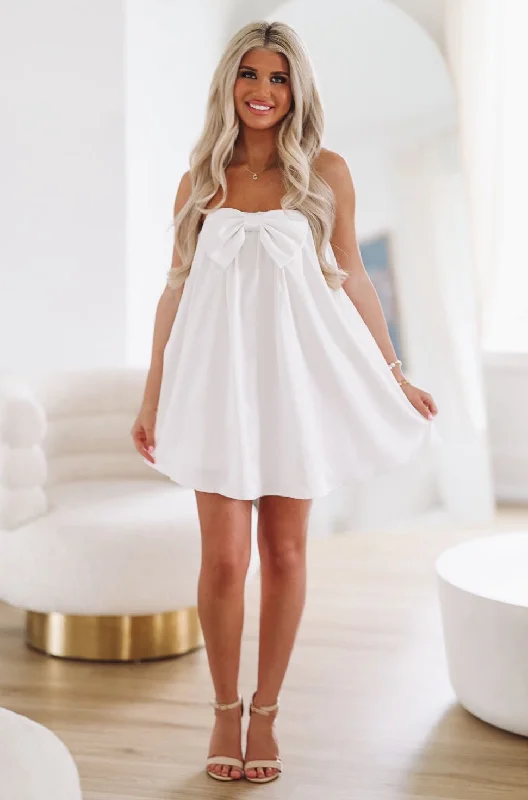 I Said Yes Bow Mini Dress - White Fashionable Lace Mini Dress