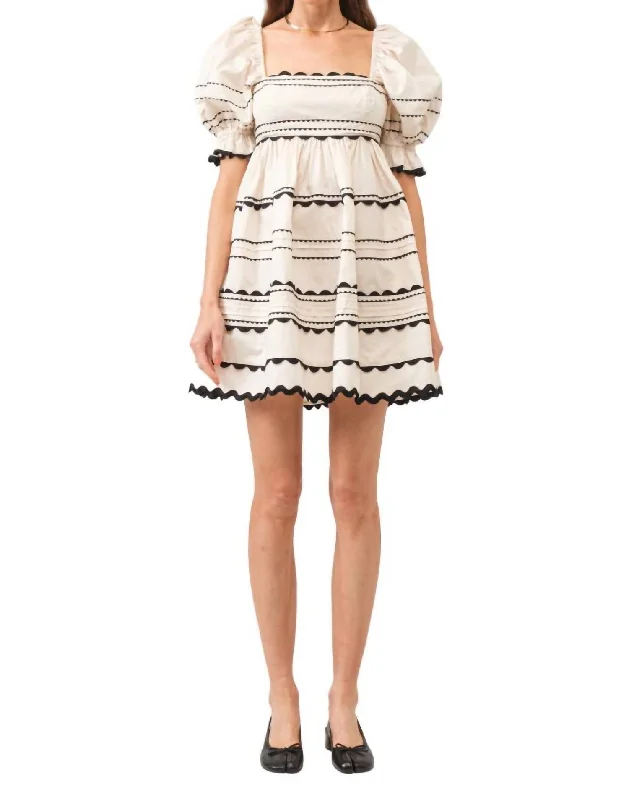 Jennie Mini Dress In Cream Comfortable Fit-and-Flare Mini Dress