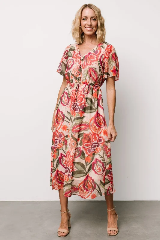 Junie Midi Dress | Multi Print Cozy Wide Strap Midi Dress