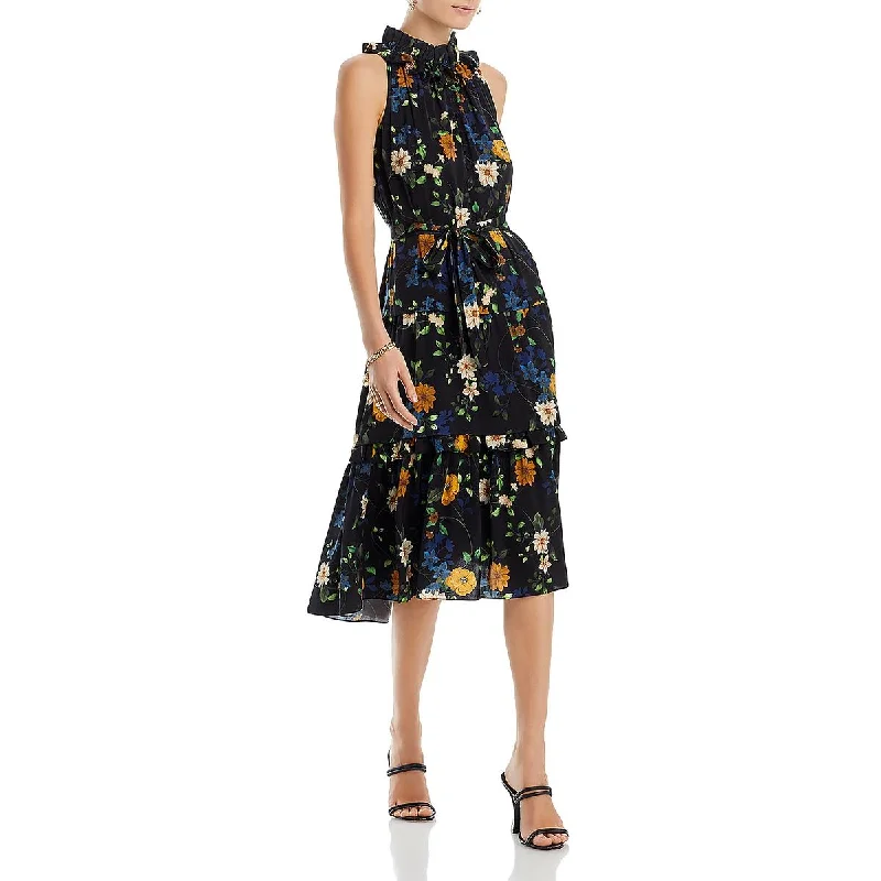 Kobi Halperin Womens Ryan Floral Print Ruffled Midi Dress Trendy Long Sleeve Midi Dress