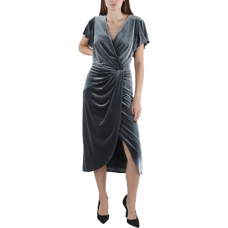 Lauren Ralph Lauren Womens Velvet Flutter Sleeve Midi Dress Comfortable Draped Midi Dress