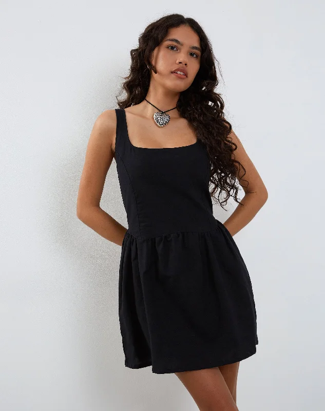 Leshiel Mini Dress in Black Poplin Classic Casual Mini Dress