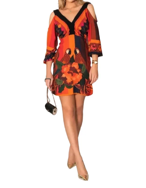 Love Birds Mini Dress In Orange Multi Comfortable Shift Mini Dress