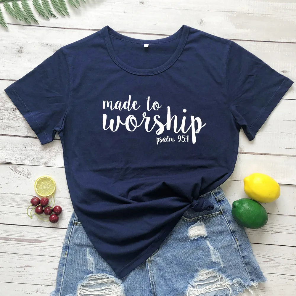 Made to Worship Women's Religious Cotton Tee Shirt Comfortable Short Sleeve Tee