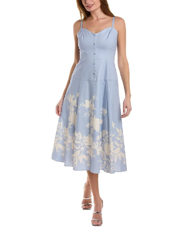 Marchesa Notte Floral Midi Dress Comfortable Short Sleeve Midi Dress