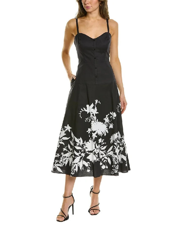 Marchesa Notte Floral Midi Dress Elegant Maxi-Midi Hybrid Dress