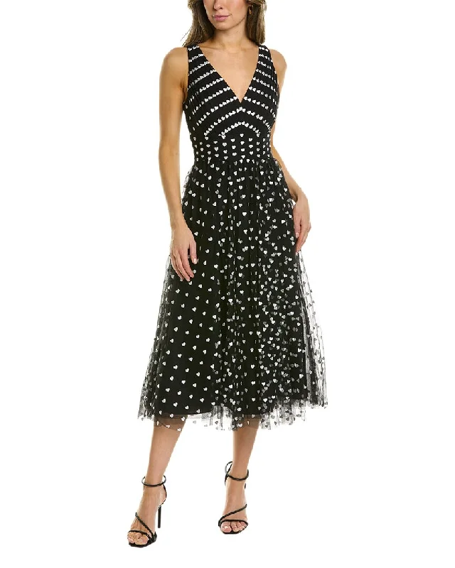 Marchesa Notte Heart Midi Dress Fashionable A-Line Midi Dress