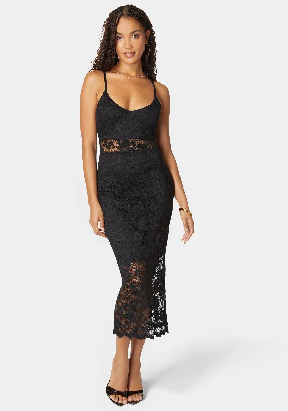 Marseille Lace V Neck Illusion Midi Dress Comfortable Knitwear Midi Dress