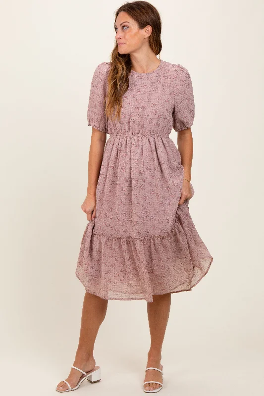 Mauve Printed Textured Midi Dress Cozy Knit Midi Dress