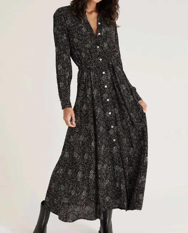 Phoenix Dot Midi Dress in Black Stylish Cold Shoulder Midi Dress