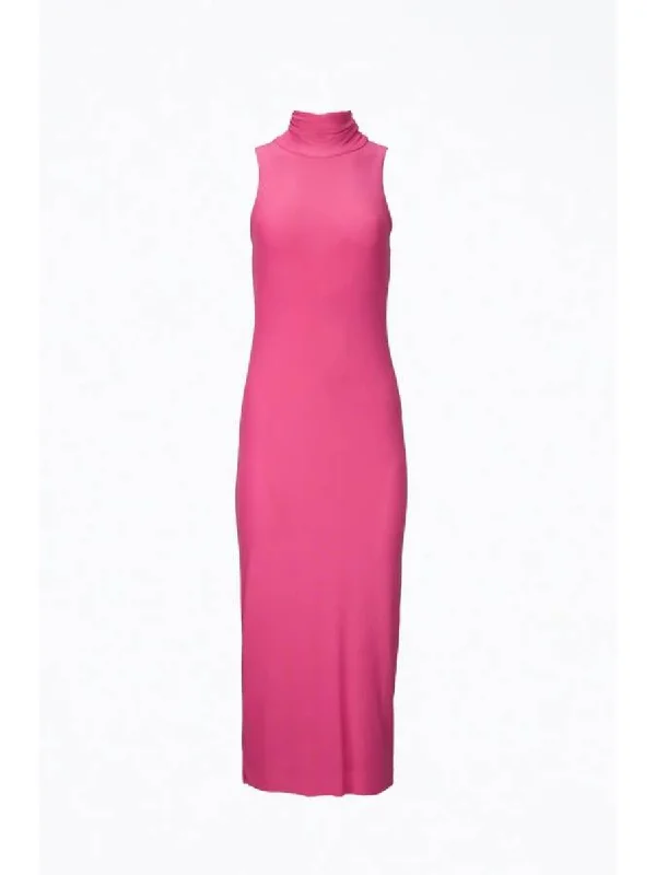 Poste Stretch-Mesh Turtleneck Bodycon Midi Dress in Azalea Pink Elegant Satin Midi Dress