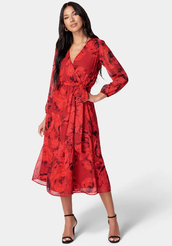 Printed Wrap Midi Dress Chic Bohemian Midi Dress