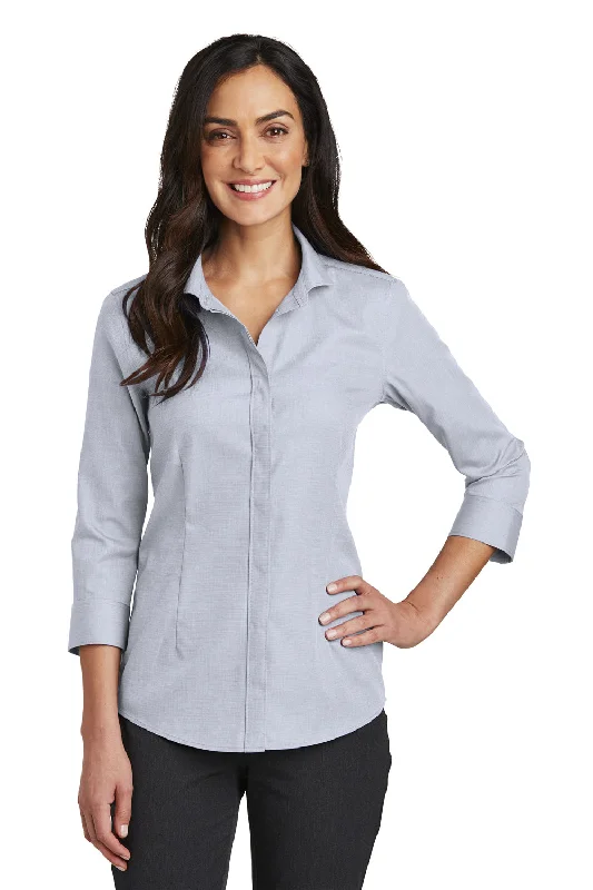 Red House Womens Nailhead Wrinkle Resistant 3/4 Sleeve Button Down Shirt - Ice Grey - Closeout Soft Cotton Short Shirt