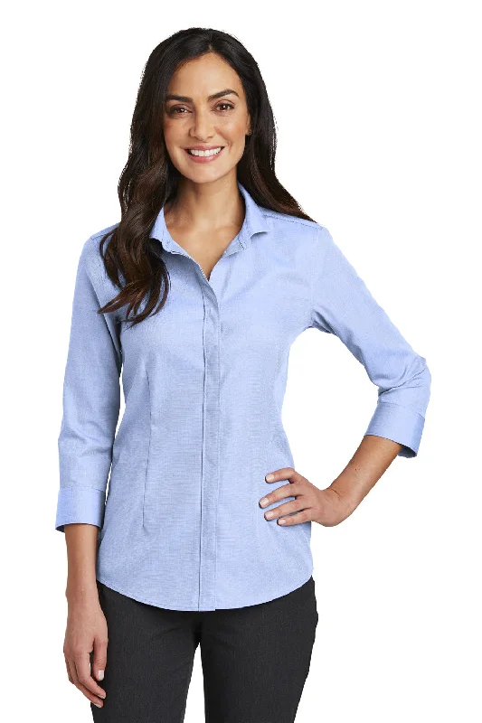 Red House Womens Nailhead Wrinkle Resistant 3/4 Sleeve Button Down Shirt - Blue Pearl - Closeout Relaxed Fit Short Shirt