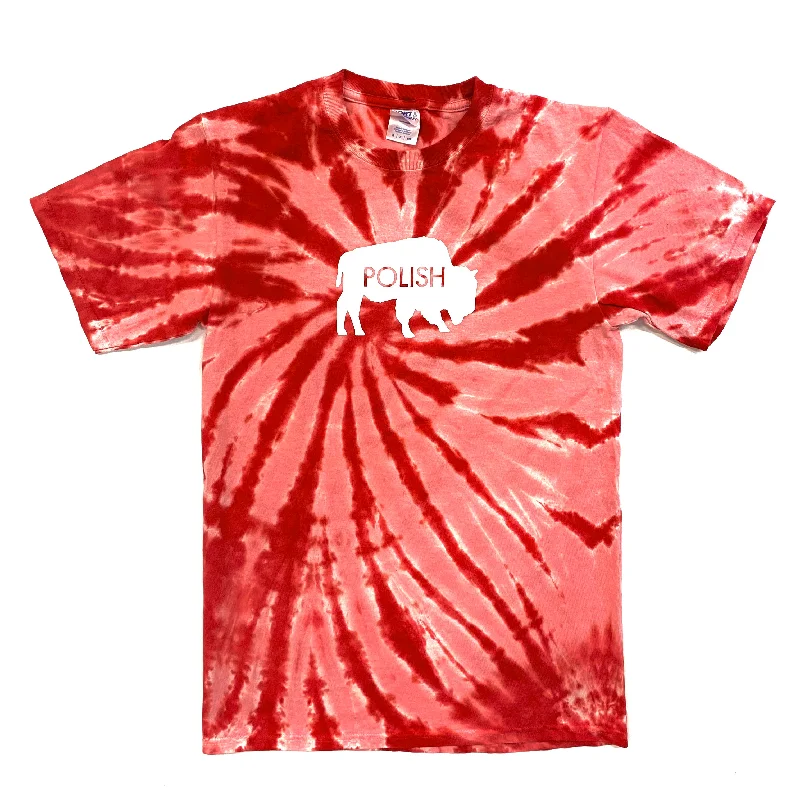 Red Tie-Dye Polish Short Sleeve Shirt Stylish Crew Neck Shirt