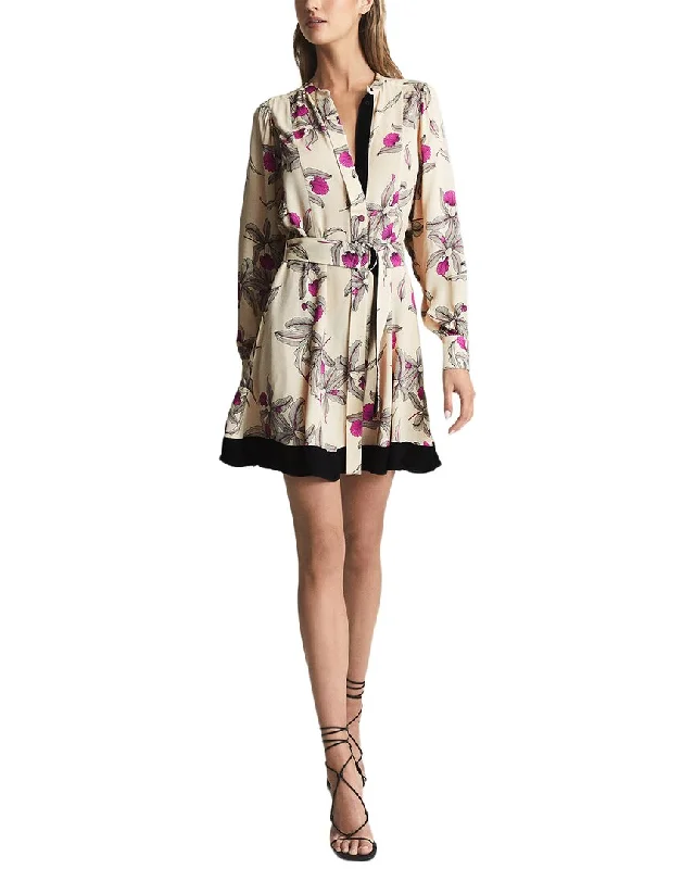 Reiss Zoe Orchid Print Mini Dress Trendy Button-Detail Mini Dress