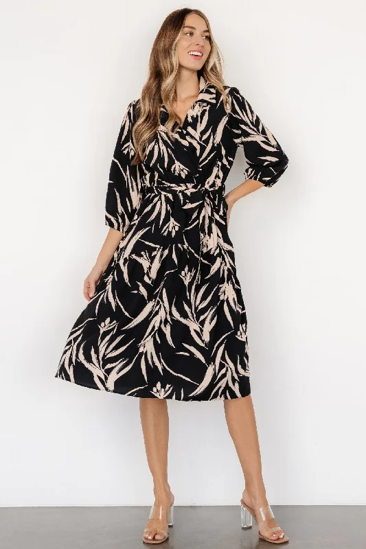 Riverside Midi Dress | Navy + Taupe Fashionable High-Low Midi Dress