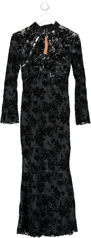 SHEIN Black Mesh And Velvet Flower Print Midi Dress UK XS Fashionable Shift Midi Dress