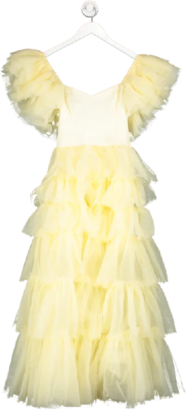 SHEIN Yellow Tulle Off The Shoulder Midi Dress UK S Stylish Midi Dress with Cuffs