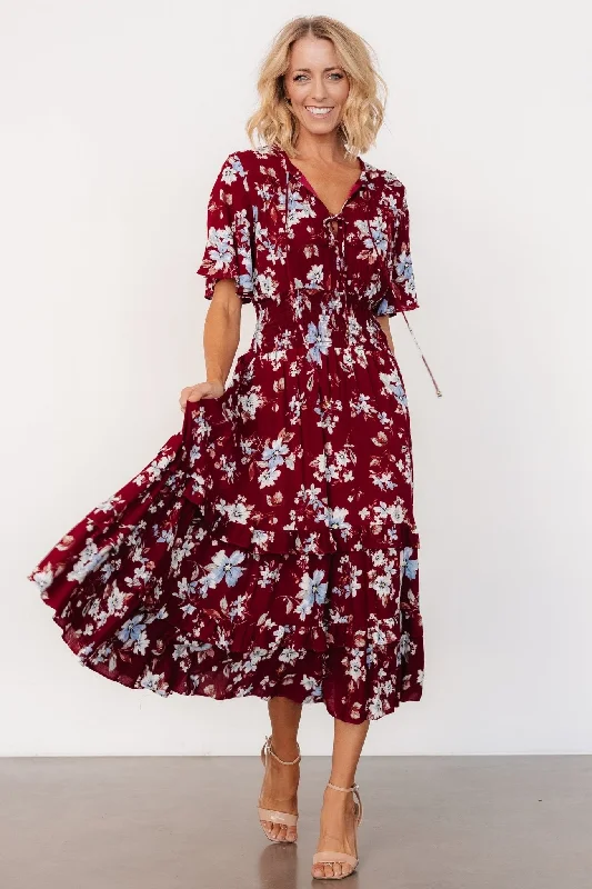 Spell Boho Midi Dress | Ruby Multi Floral Stylish Tiered Midi Dress